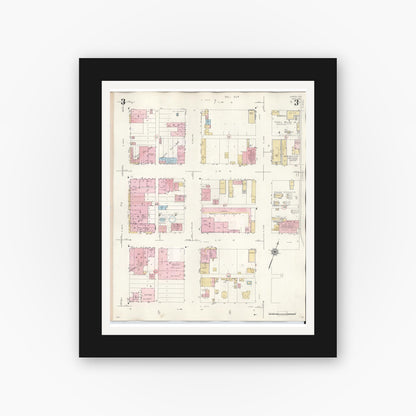 Old map wall art mockup — black gallery frame with white mat — Sanborn Fire Insurance Map from Lamesa, Dawson County, Texas (1948), Sheet #0003