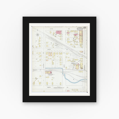 Old map wall art mockup — black gallery frame with white mat — Sanborn Fire Insurance Map from Rockford, Winnebago County, Illinois (1891), Sheet #0025