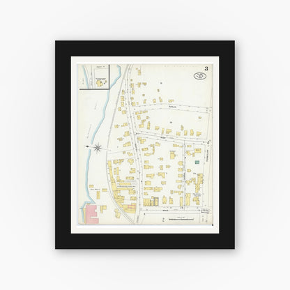 Old map wall art mockup — black gallery frame with white mat — Sanborn Fire Insurance Map from Lee, Berkshire County, Massachusetts (1905), Sheet #0003