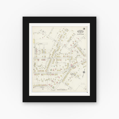 Old map wall art mockup — black gallery frame with white mat — Sanborn Fire Insurance Map from Washington, Washington County, Pennsylvania (1914), Sheet #0031