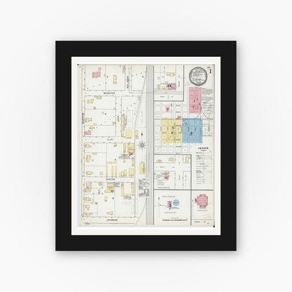Old map wall art mockup — black gallery frame with white mat — Sanborn Fire Insurance Map from Clinton, De Witt County, Illinois (1892) - Complete Map Set