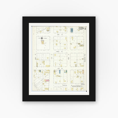 Old map wall art mockup — black gallery frame with white mat — Sanborn Fire Insurance Map from Crandon, Forest County, Wisconsin (1909), Sheet #0002