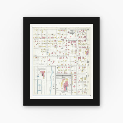 Old map wall art mockup — black gallery frame with white mat — Sanborn Fire Insurance Map from Saint Charles, Saint Charles County, Missouri (1917), Sheet #0017