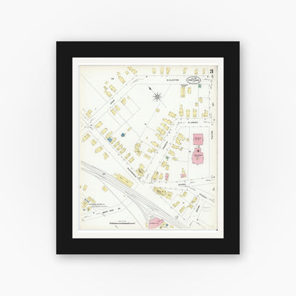 Old map wall art mockup — black gallery frame with white mat — Sanborn Fire Insurance Map from Carthage, Jefferson County, New York (1908), Sheet #0003