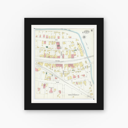 Old map wall art mockup — black gallery frame with white mat — Sanborn Fire Insurance Map from Morrow, Warren County, Ohio (1901), Sheet #0002