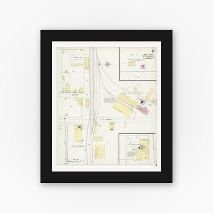 Old map wall art mockup — black gallery frame with white mat — Sanborn Fire Insurance Map from Paris, Lamar County, Texas (1892), Sheet #0008