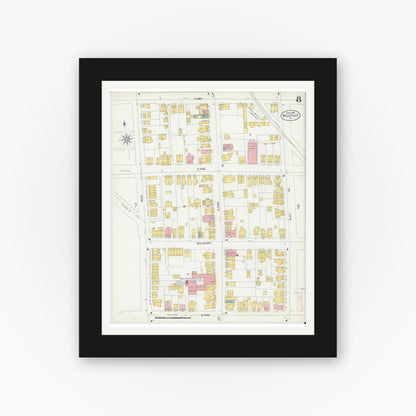 Old map wall art mockup — black gallery frame with white mat — Sanborn Fire Insurance Map from Millville, Cumberland County, New Jersey (1903), Sheet #0008