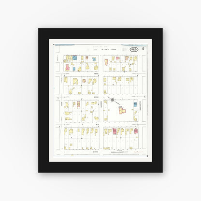 Old map wall art mockup — black gallery frame with white mat — Sanborn Fire Insurance Map from Sabula, Jackson County, Iowa (1918), Sheet #0004