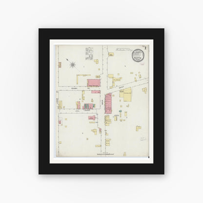 Old map wall art mockup — black gallery frame with white mat — Sanborn Fire Insurance Map from Roxboro, Person County, North Carolina (1894) - Complete Map Set