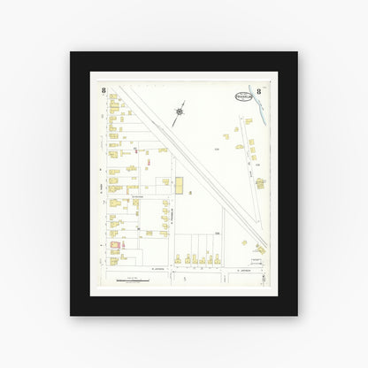 Old map wall art mockup — black gallery frame with white mat — Sanborn Fire Insurance Map from Franklin, Independent Cities, Virginia (1923), Sheet #0008