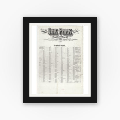 Old map wall art mockup — black gallery frame with white mat — Sanborn Fire Insurance Map from Oak Park, Cook County, Illinois (1908), Sheet #0001