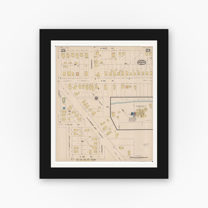 Old map wall art mockup — black gallery frame with white mat — Sanborn Fire Insurance Map from Monroe, Monroe County, Michigan (1922), Sheet #0023