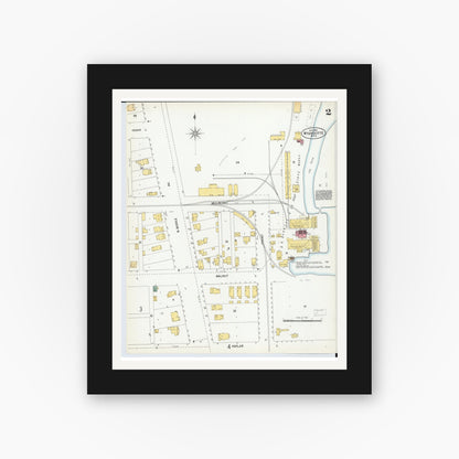 Old map wall art mockup — black gallery frame with white mat — Sanborn Fire Insurance Map from Wyandotte, Wayne County, Michigan (1900), Sheet #0002