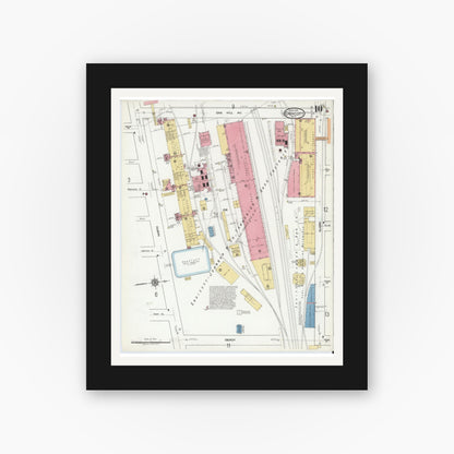 Old map wall art mockup — black gallery frame with white mat — Sanborn Fire Insurance Map from Endicott, Broome County, New York (1918), Sheet #0010