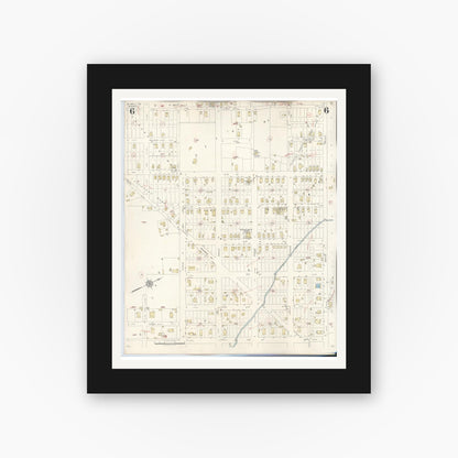 Old map wall art mockup — black gallery frame with white mat — Sanborn Fire Insurance Map from Silsbee, Hardin County, Texas (1942), Sheet #0006