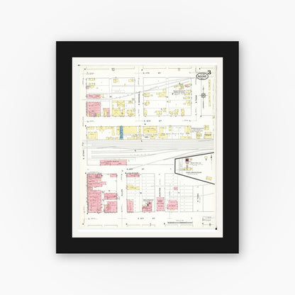 Old map wall art mockup — black gallery frame with white mat — Sanborn Fire Insurance Map from Boone, Boone County, Iowa (1916), Sheet #0003