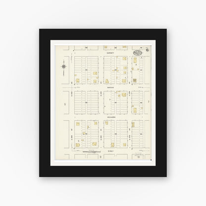 Old map wall art mockup — black gallery frame with white mat — Sanborn Fire Insurance Map from Paducah, Cottle County, Texas (1921), Sheet #0006