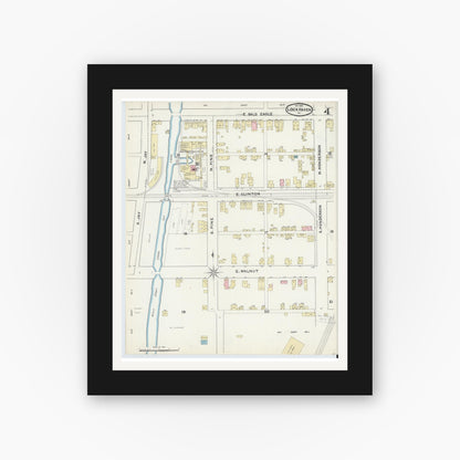 Old map wall art mockup — black gallery frame with white mat — Sanborn Fire Insurance Map from Lock Haven, Clinton County, Pennsylvania (1891), Sheet #0004