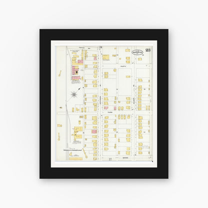 Old map wall art mockup — black gallery frame with white mat — Sanborn Fire Insurance Map from Washington, Washington County, Pennsylvania (1904), Sheet #0023