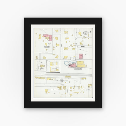 Old map wall art mockup — black gallery frame with white mat — Sanborn Fire Insurance Map from Crockett, Houston County, Texas (1901), Sheet #0003