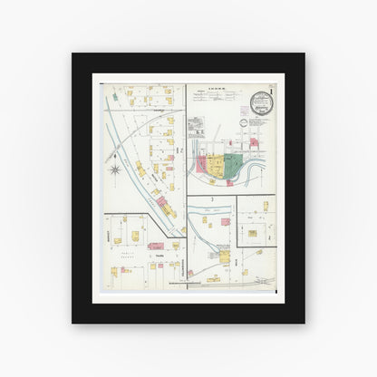 Old map wall art mockup — black gallery frame with white mat — Sanborn Fire Insurance Map from Navarre, Stark County, Ohio (1901), Sheet #0001