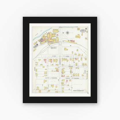 Old map wall art mockup — black gallery frame with white mat — Sanborn Fire Insurance Map from New Castle, Lawrence County, Pennsylvania (1899), Sheet #0006