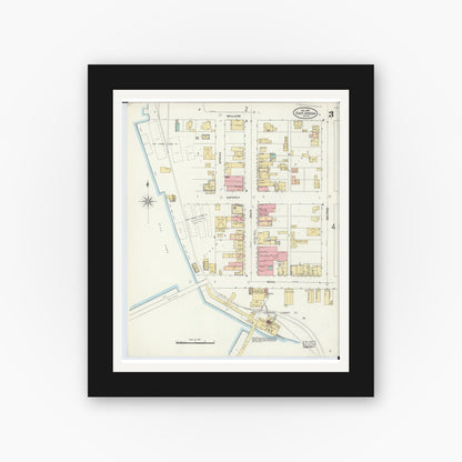 Old map wall art mockup — black gallery frame with white mat — Sanborn Fire Insurance Map from East Jordan, Charlevoix County, Michigan (1905), Sheet #0003