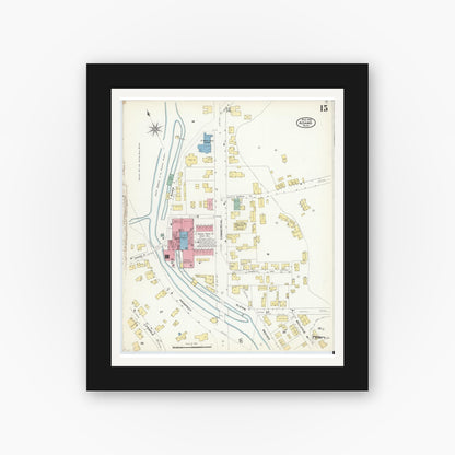 Old map wall art mockup — black gallery frame with white mat — Sanborn Fire Insurance Map from Adams, Berkshire County, Massachusetts (1908), Sheet #0015