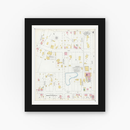 Old map wall art mockup — black gallery frame with white mat — Sanborn Fire Insurance Map from Columbia, Monroe County, Illinois (1906), Sheet #0004
