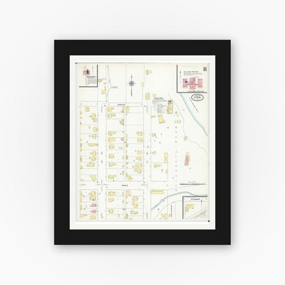 Old map wall art mockup — black gallery frame with white mat — Sanborn Fire Insurance Map from Carmi, White County, Illinois (1912), Sheet #0008