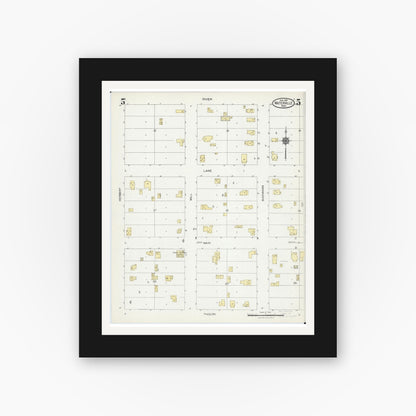 Old map wall art mockup — black gallery frame with white mat — Sanborn Fire Insurance Map from Waterville, Le Sueur County, Minnesota (1924), Sheet #0005