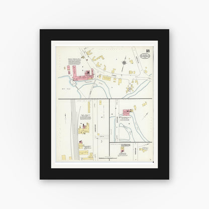 Old map wall art mockup — black gallery frame with white mat — Sanborn Fire Insurance Map from Middleboro, Plymouth County, Massachusetts (1912), Sheet #0018