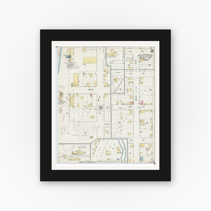 Old map wall art mockup — black gallery frame with white mat — Sanborn Fire Insurance Map from Hamilton, Hancock County, Illinois (1893), Sheet #0002
