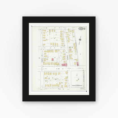 Old map wall art mockup — black gallery frame with white mat — Sanborn Fire Insurance Map from Lorain, Lorain County, Ohio (1918), Sheet #0002