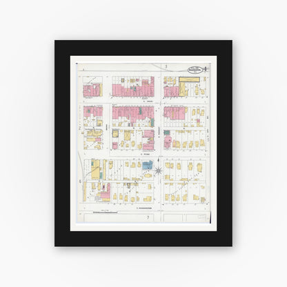 Old map wall art mockup — black gallery frame with white mat — Sanborn Fire Insurance Map from Hoopeston, Vermilion County, Illinois (1906), Sheet #0004