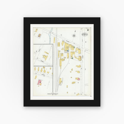 Old map wall art mockup — black gallery frame with white mat — Sanborn Fire Insurance Map from Sherburne, Chenango County, New York (1900), Sheet #0002
