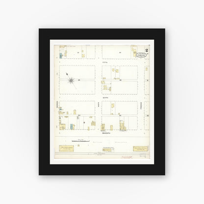 Old map wall art mockup — black gallery frame with white mat — Sanborn Fire Insurance Map from Fowler, Fresno County, California (1896), Sheet #0002