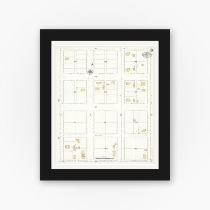 Old map wall art mockup — black gallery frame with white mat — Sanborn Fire Insurance Map from National City, San Diego County, California (1907), Sheet #0009