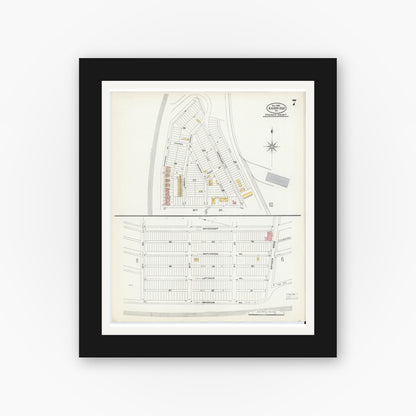 Old map wall art mockup — black gallery frame with white mat — Sanborn Fire Insurance Map from Ambridge, Beaver County, Pennsylvania (1905), Sheet #0007