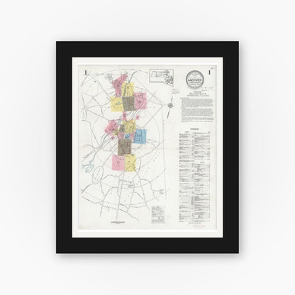 Old map wall art mockup — black gallery frame with white mat — Sanborn Fire Insurance Map from Andover, Essex County, Massachusetts (1930) - Complete Map Set