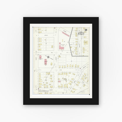 Old map wall art mockup — black gallery frame with white mat — Sanborn Fire Insurance Map from Cadillac, Wexford County, Michigan (1914), Sheet #0018