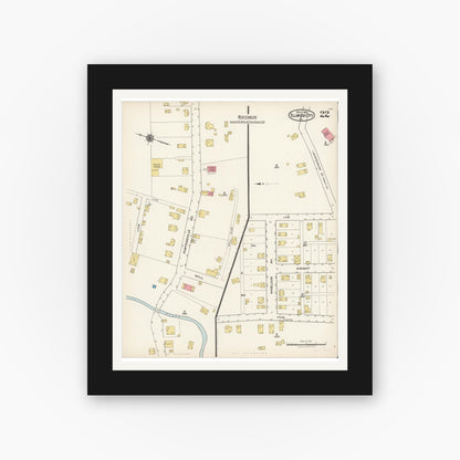 Old map wall art mockup — black gallery frame with white mat — Sanborn Fire Insurance Map from Ellwood City, Lawrence County, Pennsylvania (1921), Sheet #0022