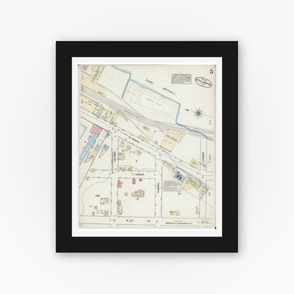 Old map wall art mockup — black gallery frame with white mat — Sanborn Fire Insurance Map from Stillwater, Washington County, Minnesota (1884), Sheet #0005