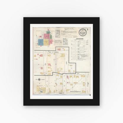 Old map wall art mockup — black gallery frame with white mat — Sanborn Fire Insurance Map from Milford, Kosciusko County, Indiana (1933) - Complete Map Set