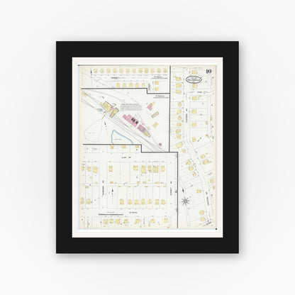 Old map wall art mockup — black gallery frame with white mat — Sanborn Fire Insurance Map from Collinsville, Madison County, Illinois (1907), Sheet #0010