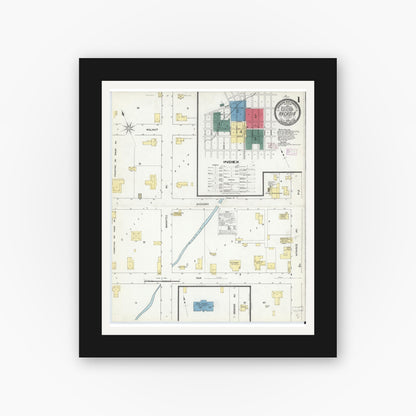 Old map wall art mockup — black gallery frame with white mat — Sanborn Fire Insurance Map from Arcadia, DeSoto County, Florida (1909) - Complete Map Set