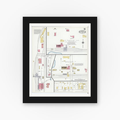 Old map wall art mockup — black gallery frame with white mat — Sanborn Fire Insurance Map from West Frankfort, Franklin County, Illinois (1919), Sheet #0011