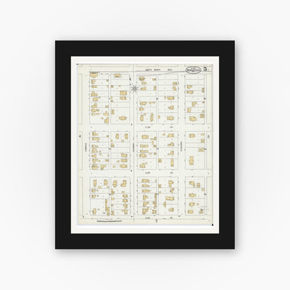 Old map wall art mockup — black gallery frame with white mat — Sanborn Fire Insurance Map from Marshfield, Wood County, Wisconsin (1898), Sheet #0005
