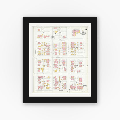 Old map wall art mockup — black gallery frame with white mat — Sanborn Fire Insurance Map from El Paso, El Paso County, Texas (1900), Sheet #0003