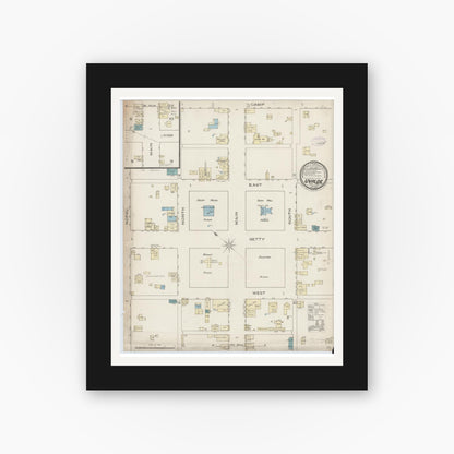Old map wall art mockup — black gallery frame with white mat — Sanborn Fire Insurance Map from Uvalde, Uvalde County, Texas (1885), Sheet #0001